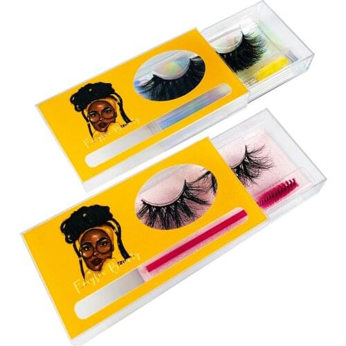 FOXYFOX Wholesale Eyelashes Box Package 25MM Mink Lashes Case Custom Logo Big Plastic Sliding Clear Custom Lash Box With Tray