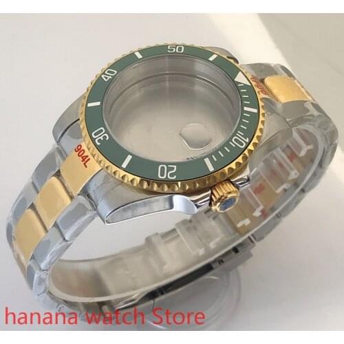 Sealed back cover 904L stainless steel gold strap bracelet with 40mm sapphire glass ETA NH36 MH35 cases.green Bezel
