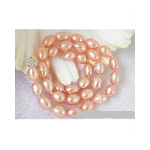 Hot sale~~~~~DIGNITY 11mm baroque rice pink freshwater pearls necklace
