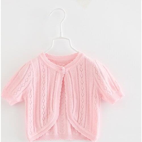 1-7T Hollow Out Cardigan Sweater For Girls Toddler Kid Baby Clothes Summer Thin Knit Top Elegant Cute Sweet Fall Knitwear