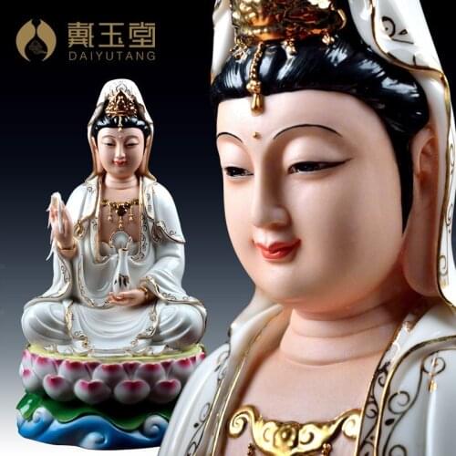 Ceramic Guanyin Bodhisattva/Buddha Statue Statue Buddha for Worship Decoration Home Water Lilies South Sea Buddha Statue