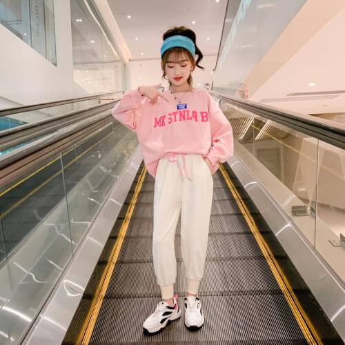 Teenage Girls Clothing Set Spring Kids Tracksuit Letter Print Pink Sweatshirt+Pants Suit School Sport Clothes Children Costumes
