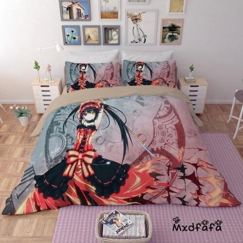 Mxdfafa Anime DATE A LIVE Tokisaki Kurumi Duvet Cover Set Luxury Comforter Bed Sets Include 1 Duvet Cover and 2 dakimakura case