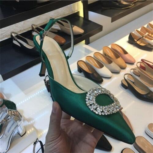 Korean Version of Sweet Beauty Shoes with Satin Heels and Shallow Mouth Pointed Satin Sandals Sexy High Heels