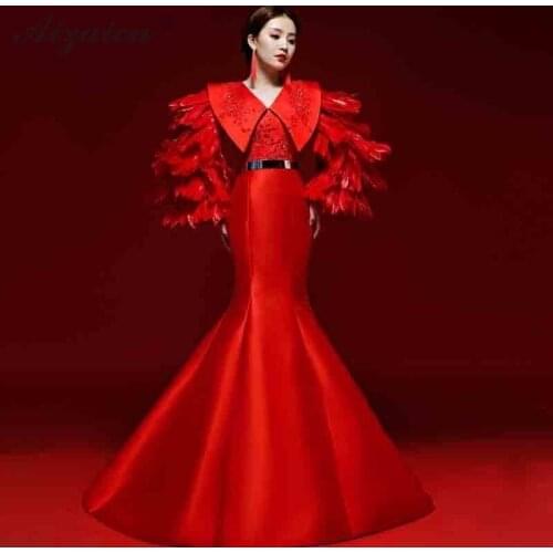 Red Satin Dress Cheongsam Quality Qipao Modern Chinese Traditional Clothing Evening Dresses Oriental Style Stage Show Qi Pao