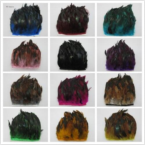 YY-tesco Wholesale 1 Yards 13-18CM Chicken Rooster Tail Feathers Trims Strip for Wedding Party Clothing Rooster Feather Trim