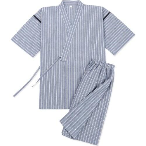 2021 summer japan style breathable kimono pajamas sets traditional man kimono nightgown bathrobe male sleep lounge sleepwear
