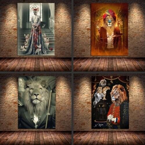 Mafia Lion Smoking In Suit Play Snooker Canvas Painting Wall Art Posters Prints Pictures for Living Room Decor Cuadros Unframed