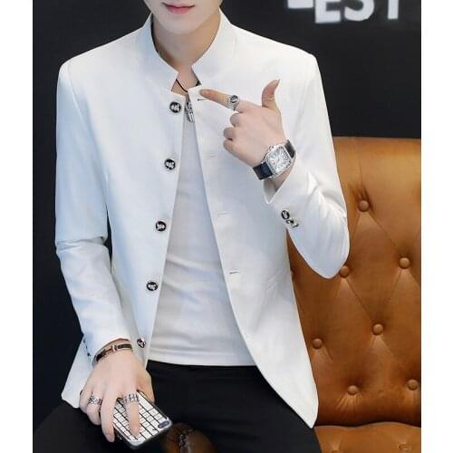 Mens Tunic Slim Fit Stand Collar Jackets Business Coat M-3XL Single Breast Blazers Jacket