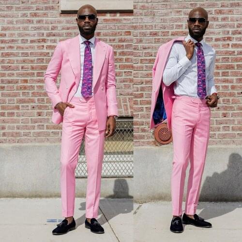 Hot Pink Mens Wedding Tuxedos 2 Pieces Classic Fit Groom Suits for Wedding Groomsmen Jacket Blazer Clothes