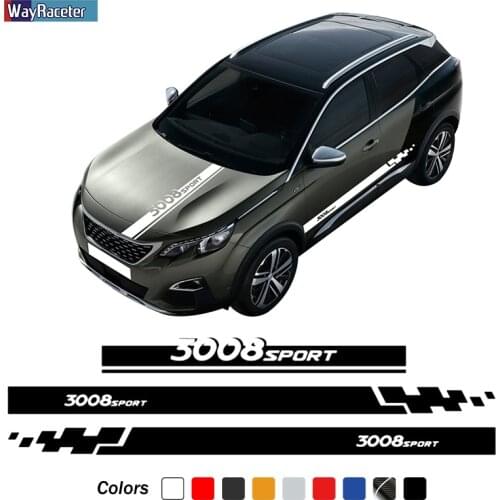 3 Pcs Racing Sport Car Hood Decal Door Side Stripes Skirt Sticker For Peugeot 3008 GT Line 2021 2020 2019 2018 2017 Accessories