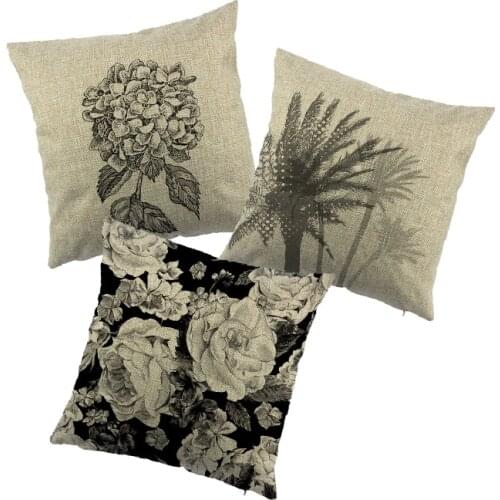 Plant Pattern Printed linen Cushion Cover Green Pink Doggy With Headphone Design Pillow Case