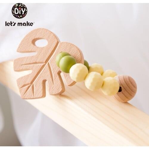 Lets Make Silicone Beads Teether Beech Wooden Leaf New Arrival Baby Teething Bracelets Newborn Nursing Toy For Baby Teether 1pc