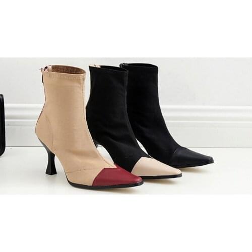 NEW women riding ankle boots winter autumn pointed toe fashion black Nude shoes Casual Handmade boots high heel 8cm Mixed colors