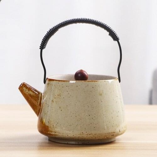 New Stoneware Beam Pot Teapot Ceramic Household Single Pot Retro Nostalgic Kung Fu Teapot Chinese Round Tea Set Kiln Change Pot