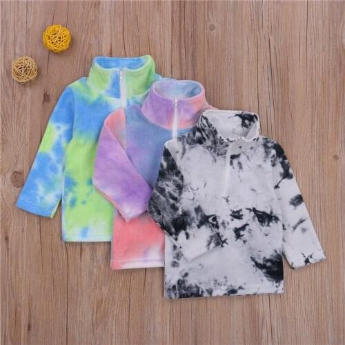 Autumn Winter Baby Kid Boys Girls Sweatshirts Fleece Tie-Dye Printed Zipper Turtleneck Long Sleeve Sweatshirts 0-5Y