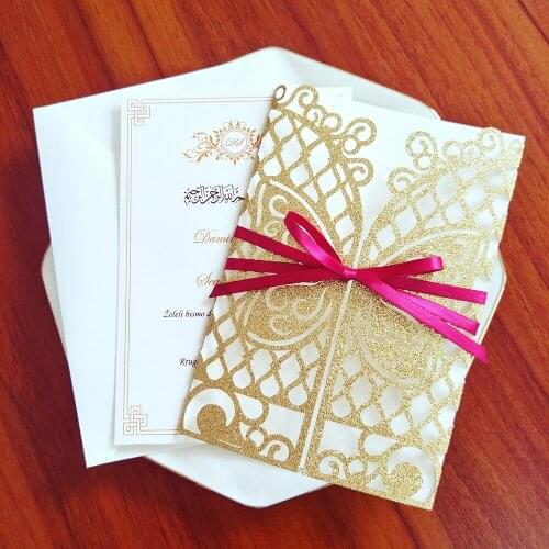 50X Gold Glitter Butterfly Laser Cut Invitations for Wedding DIY Personalized Print Quinceanera Cards Baby Shower Invites