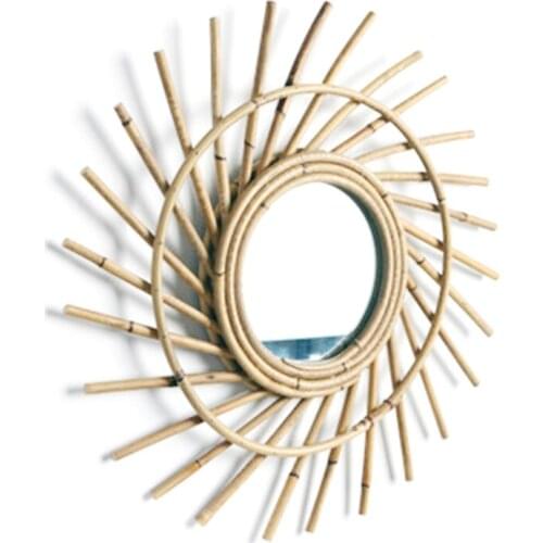 Rattan Dressing Mirror Innovative Art Decoration Makeup Mirrors Living Room Bedroom Wall Mirror Photo Props Craft