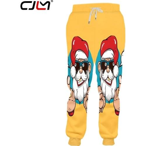 CJLM Man New Santa Claus Pants Fashion Loose Long 3D Printed Funny yellow Big Size 5XL Attire Mens Winter Sweatpants