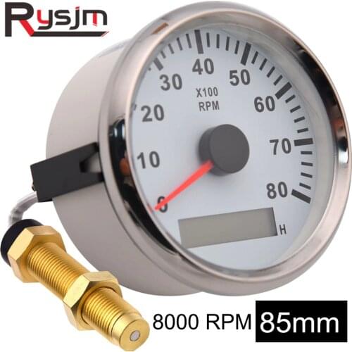 8000 RPM Tachometer Motorcycle 85mm Digital Tacho Meter Gauge LCD Hourmeter 12V24V For Outboard Motor Marine Boat Car Waterproof