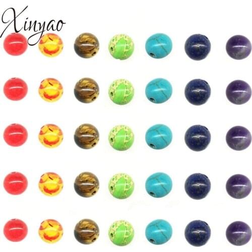 XINYAO 7 Chakra Round Beads Charms 8mm Bulk Tiger Eye Imperial Stone Loose Spacer Beads For Diy Handmade Jewelry Materials
