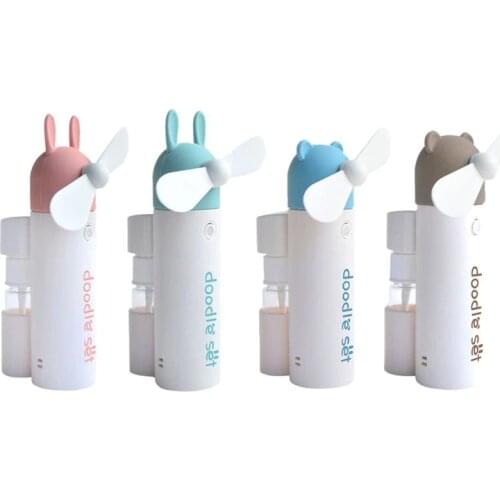 YAM 1PC Cute Cartoon Rabbit Mini Handheld Fan with Water Spay Bottle USB Rechargeable Water Mist Electric Fan for Indoor Outdoor