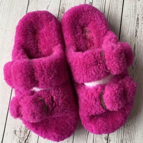 Ladies Slippers Real Wool And Fur Sandals PVC Soft Non-slip Wear-Resistant Sole Casual And Comfortable Flat-Bottoomed Shoes