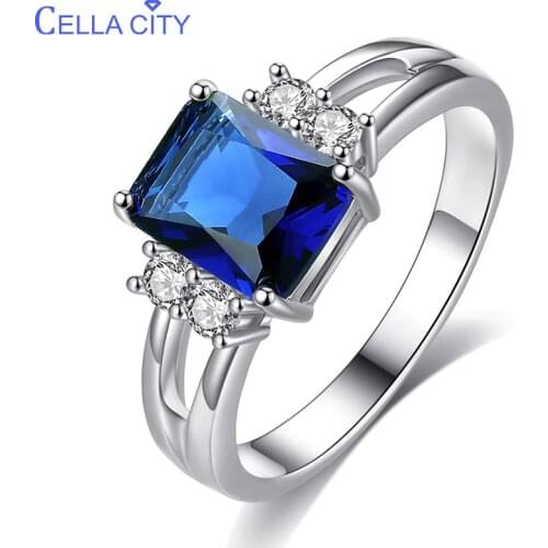 Cellacity classic luxury 925 silver ring with rectangle sapphire gemstone for women silver jewerly engagement gift wholesale