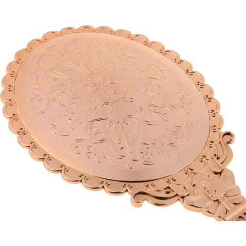 Q81B Womens Princess Vintage Handheld Mirror Metallic Plastic Shell Classical Oral Vanity Makeup Cosmetic Tool with Handle