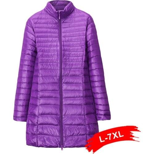 Winter Plus Size Womens Hoody Duck Down Jackets 5XL 6XL 7XL Mid Long Ultra Light Down Coat Hooded Puffer Jacket Autumn Parkas