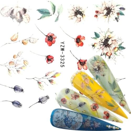 YWK 1 PC Flower Bud Glitter Nail Sticker Water Transfer Decal Decoration DIY Adhesive Tips Manicure Nail Art Decals