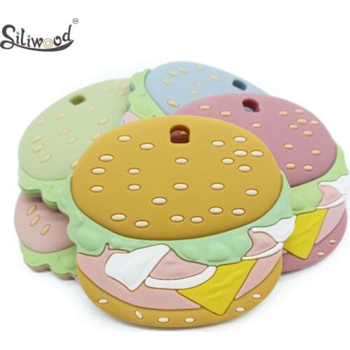 Silicone Teethers 1PC Baby Teething Necklace Toy Hamburger BPA Free Food Grade Silicone Cartoon Nursing Tiny Rod Baby Teether