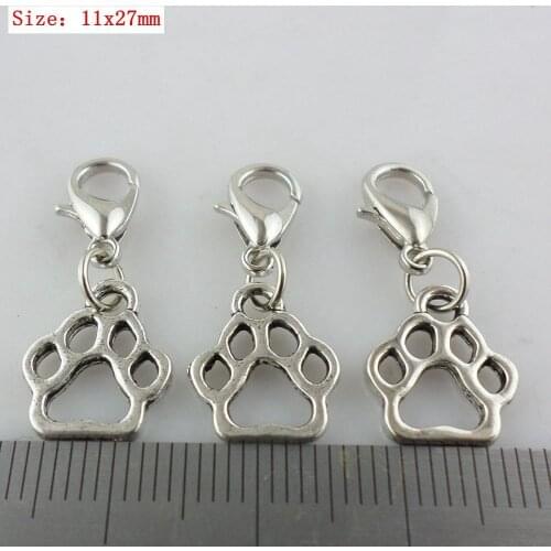100pcs Dog Cat Paw Print Dangle Lobster Clasp Beads Charms Pendants 11x27mm Fit European Bracelets Jewelry