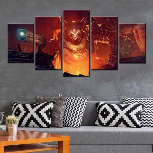 5 Piece Canvas Art The Game Poster DOOM Eternal Canvas Painting HD Wall Modular Pictures For Living Rorm Home Decor