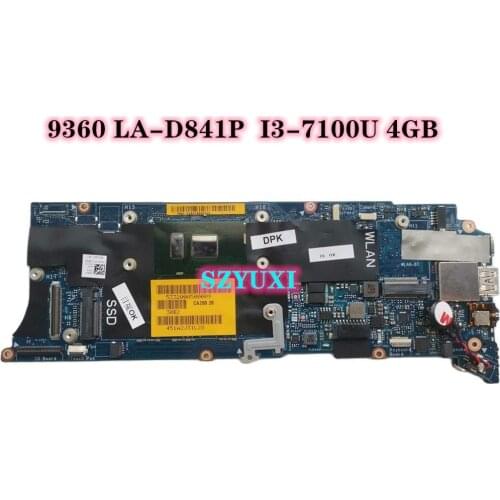 Brand NEW LA-D841P For DELL XPS 13 9360 laptop Motherboard I3-7100U 4GB CN-0K3VT3 K3VT3 0K3VT3 Mainboard 100% tested