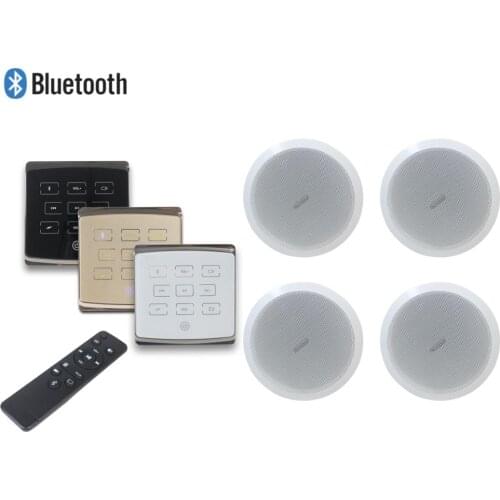 Smart home audio system 4x25W wireless wall mounted amplifier with touch key and 4 ceiling speakers,Support USB/SD/AUX/Bluetooth