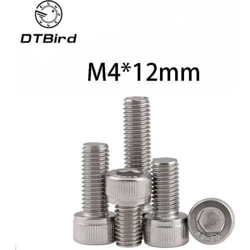 Free Shipping 100pcs/Lot Metric Thread DIN912 M4x12 mm M4*12 mm 304 Stainless Steel Hex Socket Head Cap Screw Bolts DT2