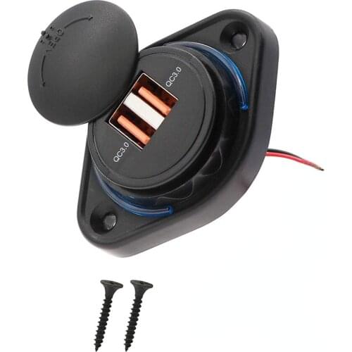Quick Charge QC 3.0 Dual USB Charger Socket with Sliding Cap 12V/24V 36W Fast Charger Power Outlet for Car Boat Bus, RV, Boat