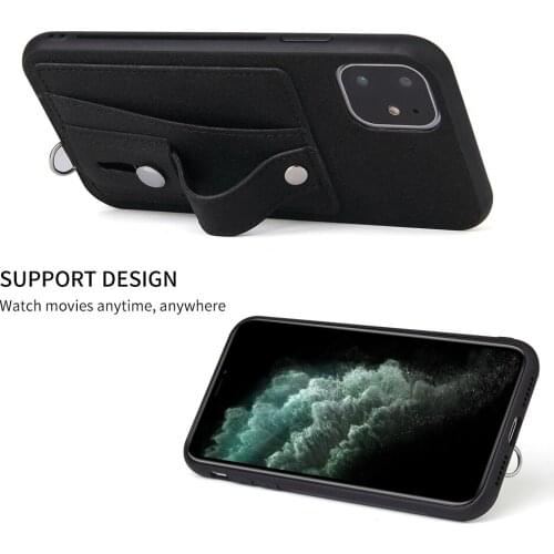 Phone Holder Case With Card Pocket For iphone 11 pro max XS max XR X 8 7 6 6S plus Wrist Strap Kickstand Case for iphone 11