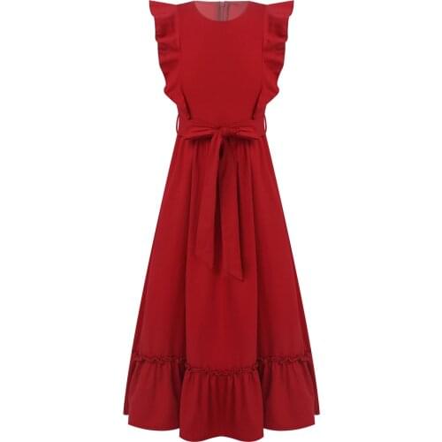 Kids Dresses Teenage Solid Wedding Party Dress Ruffles Causal Princess Girl Dress Sleeveless Children Clothing Summer 6-14 Year