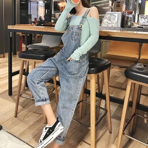 High Waist Denim Rompers Women Jeans Jumpsuit Large Size 2021 Loose Casual Straight Jumpsuits Wide Leg Casual Denim Overalls
