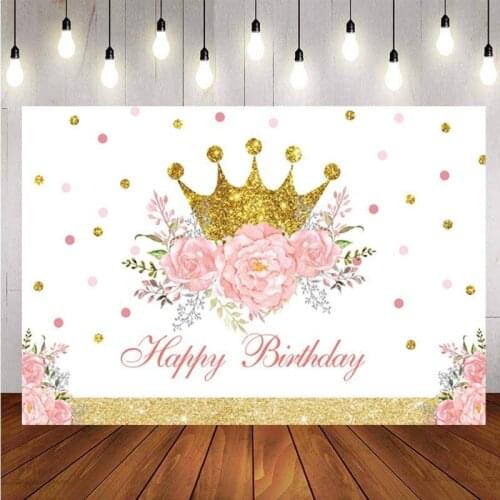 Crown Backdrop Princess Girls Birthday Party Flower Baby Shower Customize Photography Background Photo Studio Decor Banner Prop