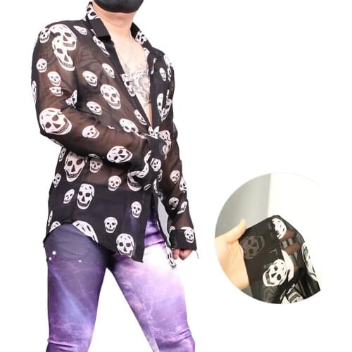 Summer Skull Chiffon Long Sleeve Tee Shirt Men Gothic Funny T Shirts Sunshade Loose Clothing Blouse Hip Hop Camisetas Hombre Top