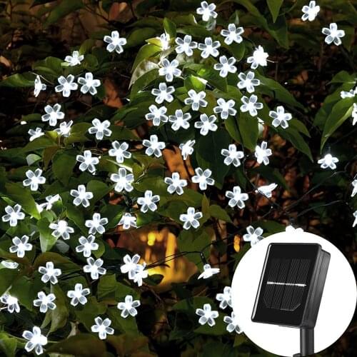 5m 7m Peach Flower Solar String Lamp Power LED Fairy Lights 6V Solar New Years Garland Gardening Christmas Decor for Outdoor