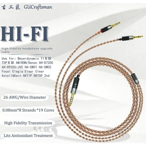 GUcraftsman 6N OCC copper SW01 elear AT-D7200 D5200 D9200 t1 t5p 2nd AK T5P HE1000SE HE6SE ANANDA Arya Headphone upgrade Cable
