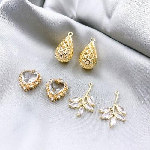 HAOSAW 4Pcs/Lot Choose/Heart Leaf Shape/Multi Designs/Rhinestone Pendant/Hand Made/Jewelry Findings Component/DIY Making