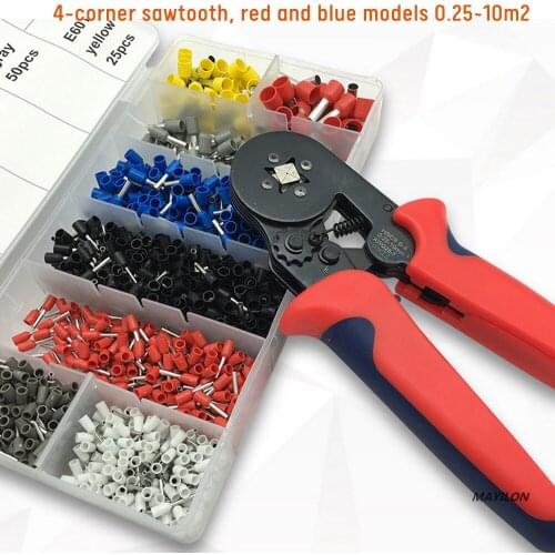 HSC8 6-4A Ferrule Crimping Pliers 0.25-10MM Wire Crimper Tool Wire Stripper Hand Ferrule Crimp Set Plier KIT with 1200 Terminal