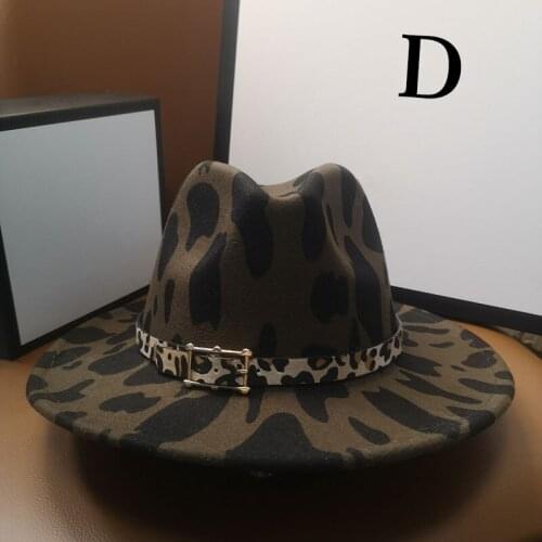 HT272 sided cow pattern top hat with Leopard Belt fedoras hat western cowboy felt hat winter thick warmth ladies jazz hat