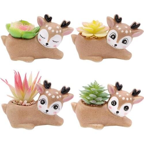 2pcs/set Cute Fawn Ceramic Flowerpot Fleshy Plant Pot Balcony Decor Desktop Ornaments Home Garden Decoration