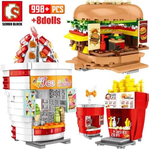 SEMBO City Street View Series Burger Drink Ice Cream Shop Model Assemblage Building Blocks Creator Bricks Diy Toys For Children